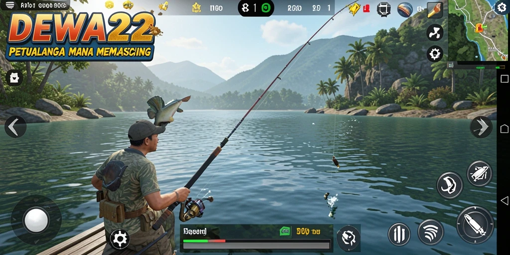 Screenshot gameplay DEWA22 yang menunjukkan aksi memancing yang seru.