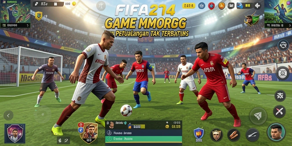 Tampilan aksi seru di FIFA234 dengan pemain berinteraksi dalam dunia MMORPG.