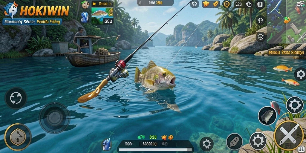 Tampilan gameplay HOKIWIN menunjukkan keseruan memancing dengan grafis yang menawan.