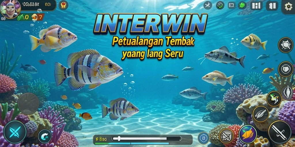 Tampilan gameplay INTERWIN yang seru saat menembak ikan berwarna-warni.