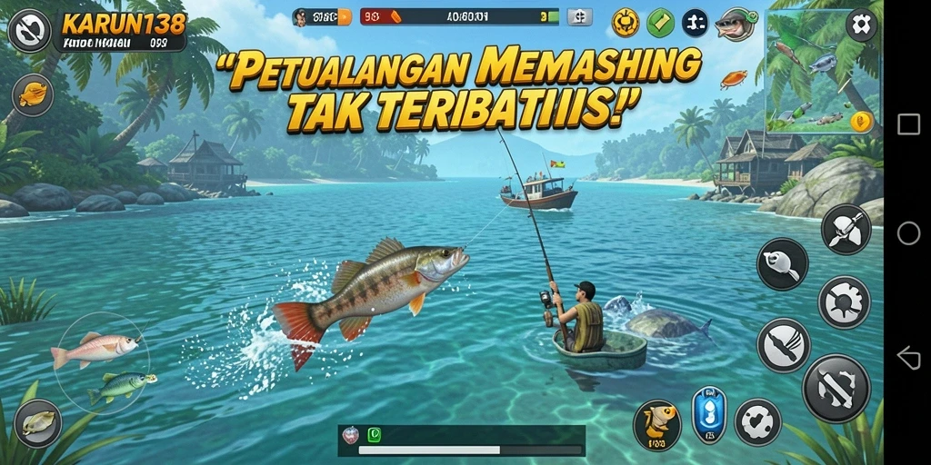 Screenshot gameplay yang menunjukkan aksi memancing seru di KARUN138.