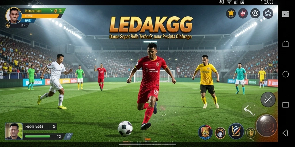 Tampilan gameplay yang menarik di LEDAKGG dengan aksi sepak bola yang seru.