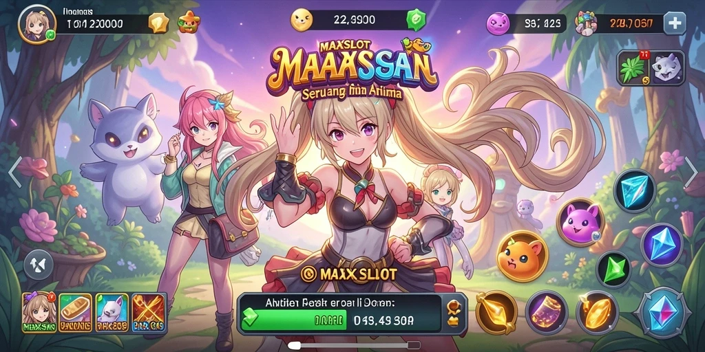 Screenshot gameplay MAXSLOT yang menampilkan aksi karakter Anime.