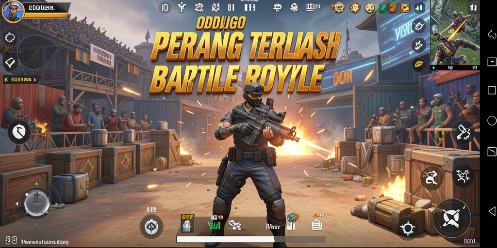 Tangkapan layar utama ODDIGO menampilkan pertempuran seru di arena Battle Royale.