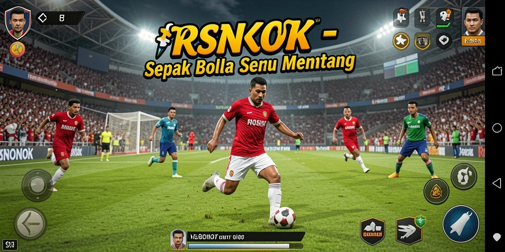 Screenshot gameplay menampilkan aksi seru di lapangan sepak bola.