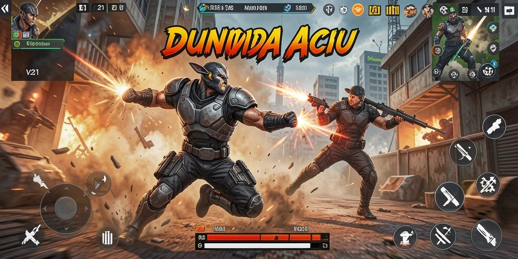 Tampilan gameplay seru di V21, penuh dengan pertarungan aksi.